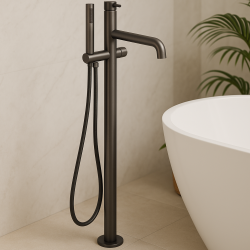 Waterevolution Flow vrijstaande badkraan met handdouche gun metal T133GME